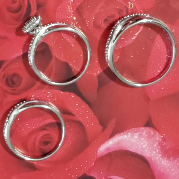 Forever Bride Trio 925 Diamond Engagement/Wedding Rings - Picture 8 of 13